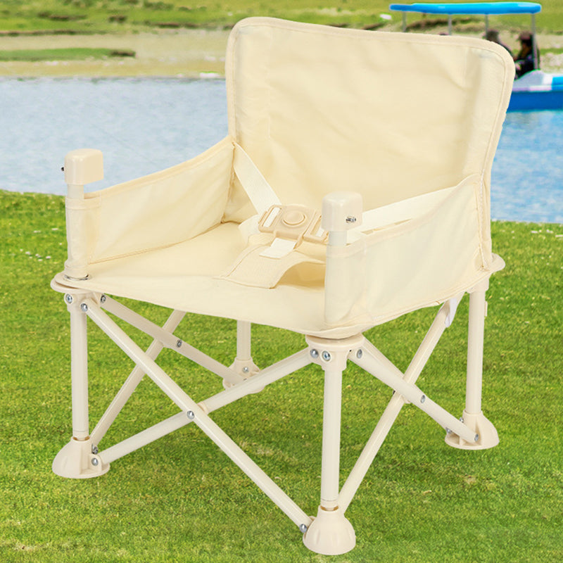 Modern Minimalist Oxford Fabric Foldable Kids High Chair with Backrest, Armrests, and Tray – Square Dining Chair for Garden & Restaurant