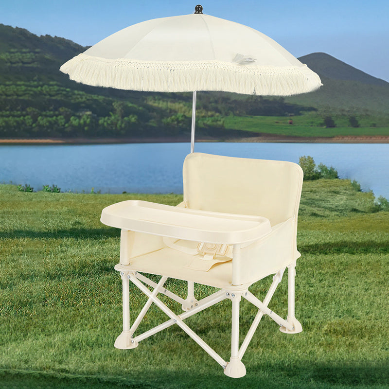 Modern Minimalist Oxford Fabric Foldable Kids High Chair with Backrest, Armrests, and Tray – Square Dining Chair for Garden & Restaurant