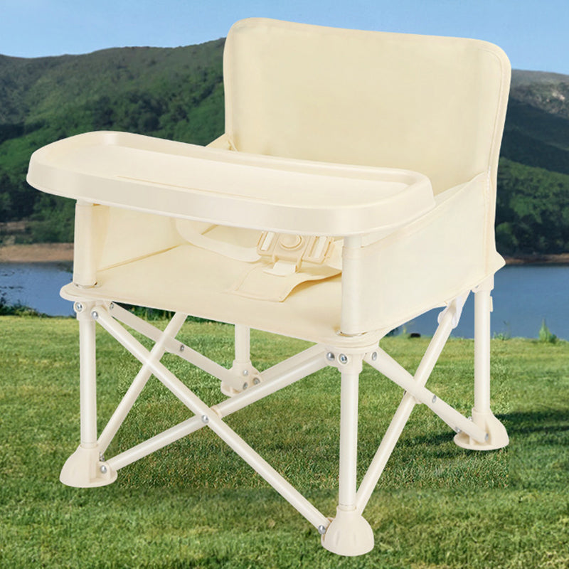 Modern Minimalist Oxford Fabric Foldable Kids High Chair with Backrest, Armrests, and Tray – Square Dining Chair for Garden & Restaurant