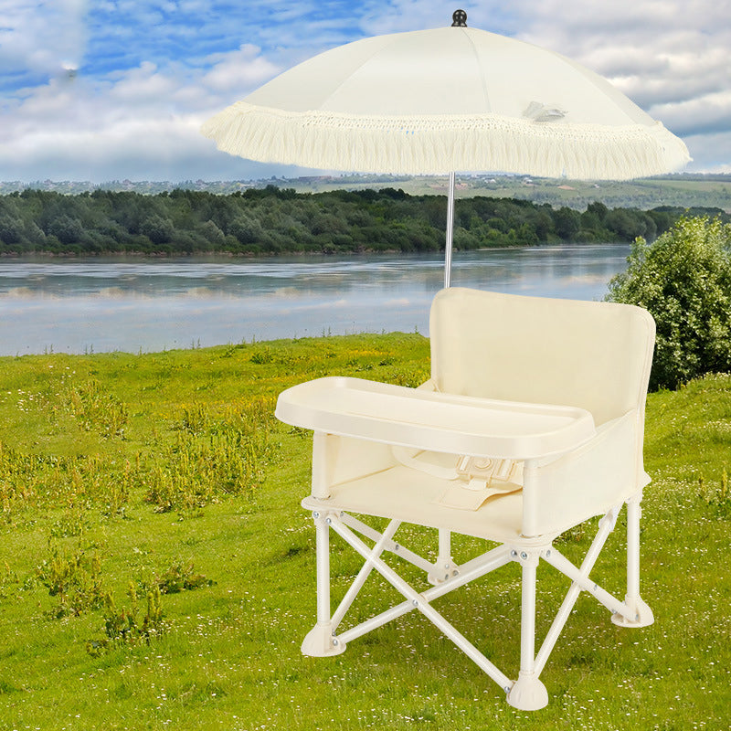 Modern Minimalist Oxford Fabric Foldable Kids High Chair with Backrest, Armrests, and Tray – Square Dining Chair for Garden & Restaurant