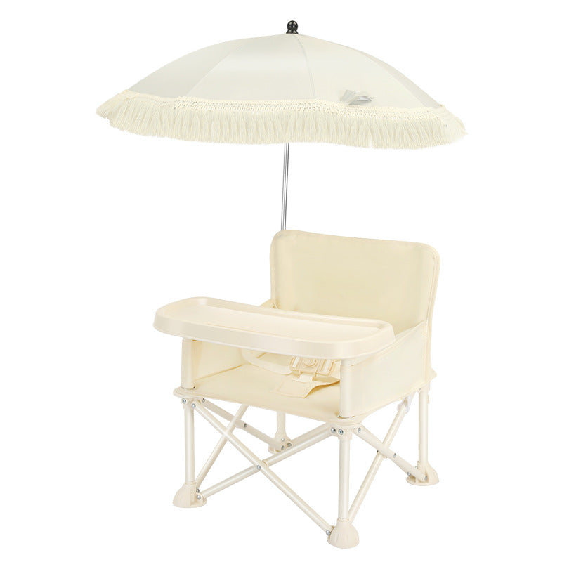 Modern Minimalist Oxford Fabric Foldable Kids High Chair with Backrest, Armrests, and Tray – Square Dining Chair for Garden & Restaurant