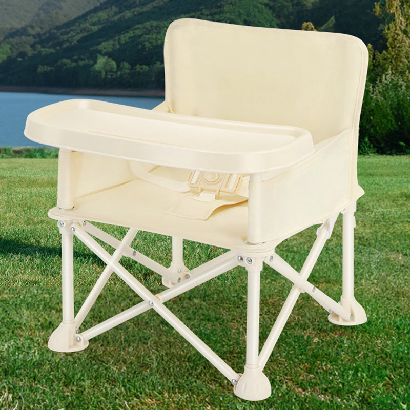 Modern Minimalist Oxford Fabric Foldable Kids High Chair with Backrest, Armrests, and Tray – Square Dining Chair for Garden & Restaurant