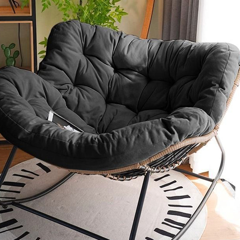 Sleek Modern Minimalist Linen & Carbon Steel Curved Rocking Chair with PE Bird-Nest Backrest and Armrests for Living Room