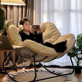 Sleek Modern Minimalist Linen & Carbon Steel Curved Rocking Chair with PE Bird-Nest Backrest and Armrests for Living Room