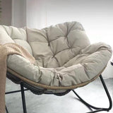 Sleek Modern Minimalist Linen & Carbon Steel Curved Rocking Chair with PE Bird-Nest Backrest and Armrests for Living Room