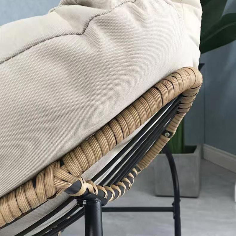 Sleek Modern Minimalist Linen & Carbon Steel Curved Rocking Chair with PE Bird-Nest Backrest and Armrests for Living Room