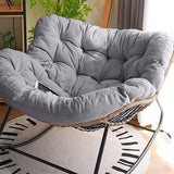 Sleek Modern Minimalist Linen & Carbon Steel Curved Rocking Chair with PE Bird-Nest Backrest and Armrests for Living Room