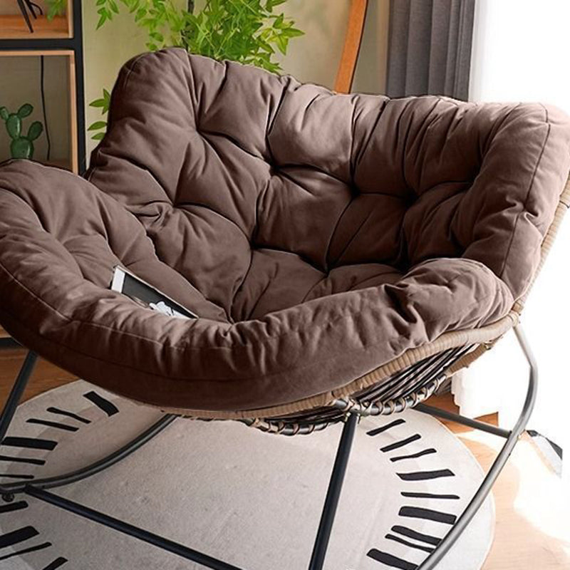 Sleek Modern Minimalist Linen & Carbon Steel Curved Rocking Chair with PE Bird-Nest Backrest and Armrests for Living Room