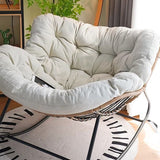 Sleek Modern Minimalist Linen & Carbon Steel Curved Rocking Chair with PE Bird-Nest Backrest and Armrests for Living Room