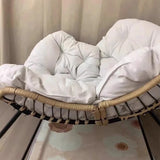 Sleek Modern Minimalist Linen & Carbon Steel Curved Rocking Chair with PE Bird-Nest Backrest and Armrests for Living Room