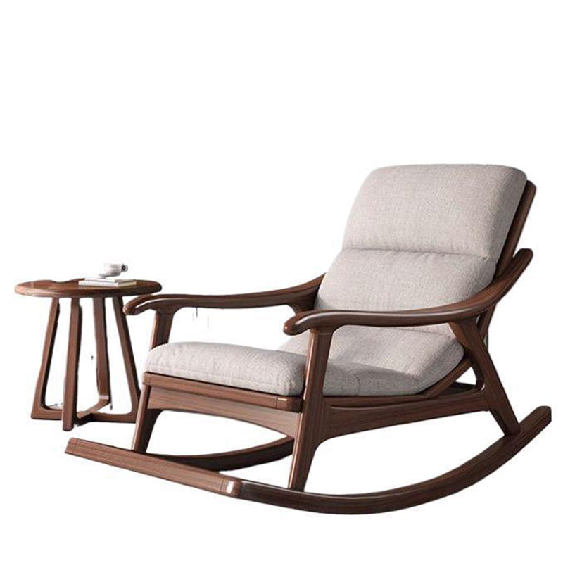 Sleek Oak & Linen Ergonomic Rocking Chair with Armrests - Modern Minimalist Design for Living Room & Bedroom