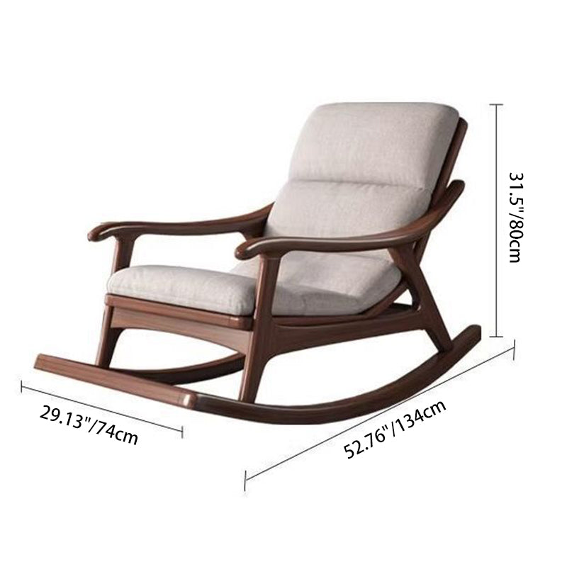 Sleek Oak & Linen Ergonomic Rocking Chair with Armrests - Modern Minimalist Design for Living Room & Bedroom