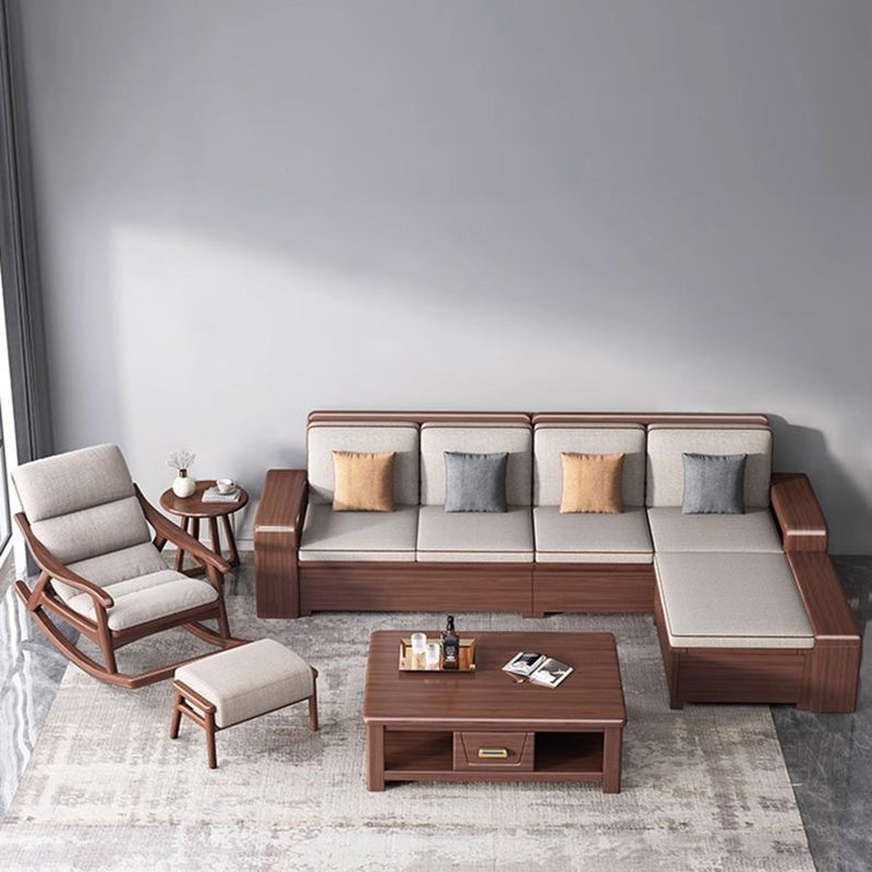 Sleek Oak & Linen Ergonomic Rocking Chair with Armrests - Modern Minimalist Design for Living Room & Bedroom