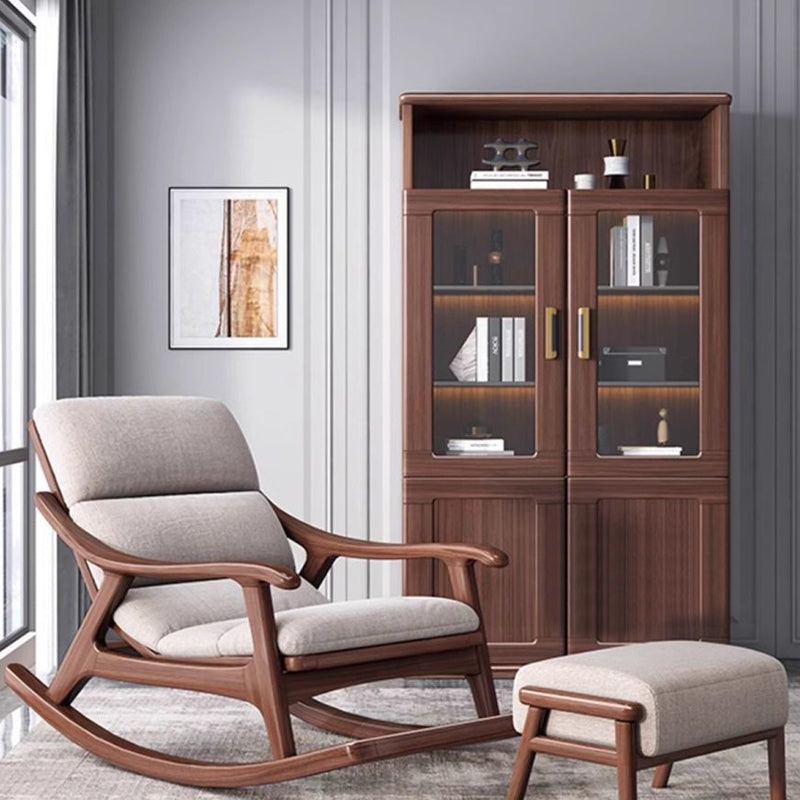 Sleek Oak & Linen Ergonomic Rocking Chair with Armrests - Modern Minimalist Design for Living Room & Bedroom