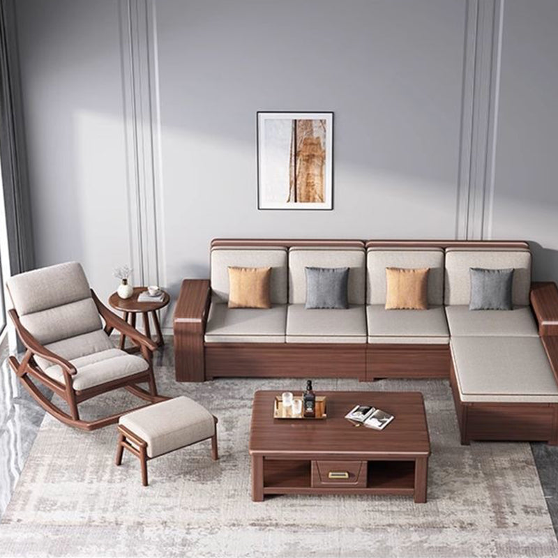 Sleek Oak & Linen Ergonomic Rocking Chair with Armrests - Modern Minimalist Design for Living Room & Bedroom