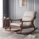 Sleek Oak & Linen Ergonomic Rocking Chair with Armrests - Modern Minimalist Design for Living Room & Bedroom
