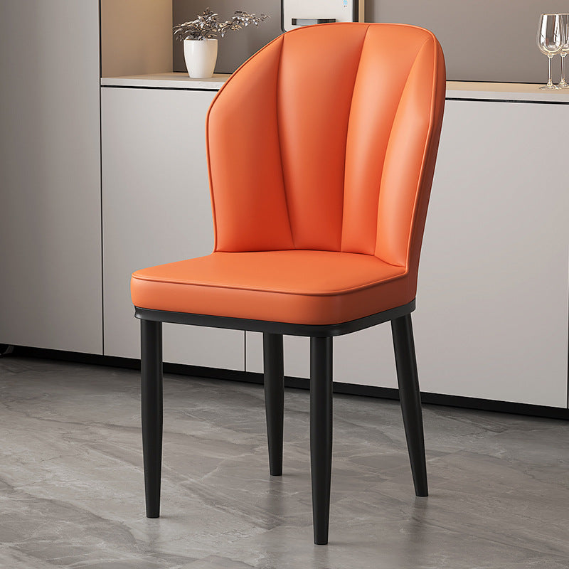Modern Minimalist Square Metal Nappa Leather Dining Chair Backrest Armless for Dining Room & Kitchen