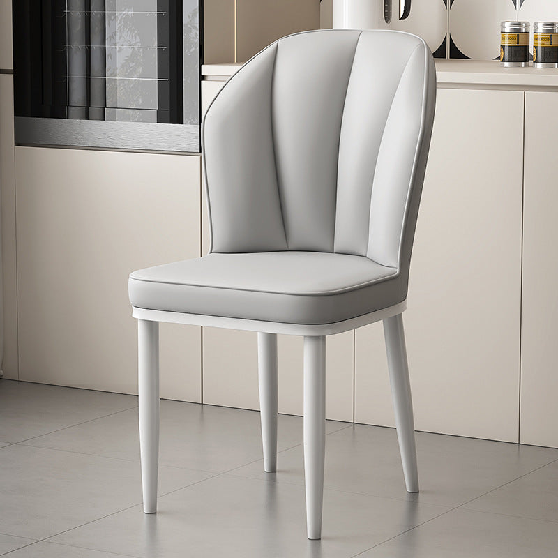 Modern Minimalist Square Metal Nappa Leather Dining Chair Backrest Armless for Dining Room & Kitchen