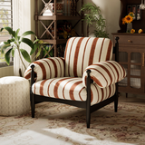 Contemporary Retro Rubberwood Accent Chair with a Square-Rectangular Frame, Cotton-Linen Fabric, and Ergonomic Backrest and Armrests for Living Room