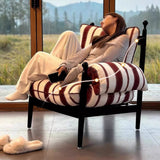 Contemporary Retro Rubberwood Accent Chair with a Square-Rectangular Frame, Cotton-Linen Fabric, and Ergonomic Backrest and Armrests for Living Room