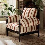 Contemporary Retro Rubberwood Accent Chair with a Square-Rectangular Frame, Cotton-Linen Fabric, and Ergonomic Backrest and Armrests for Living Room