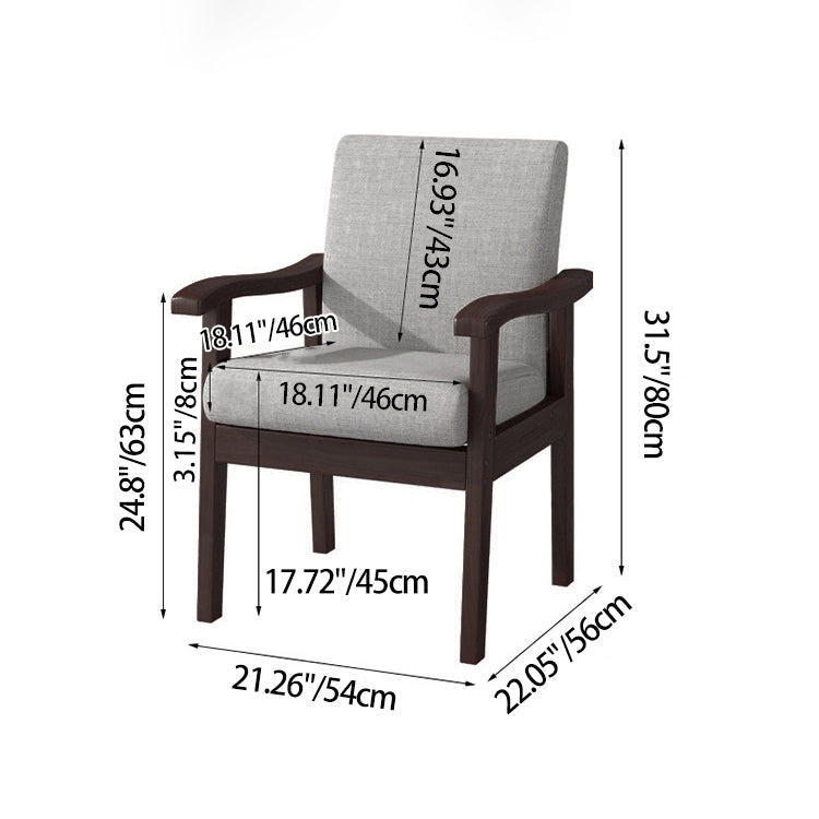 Modern Minimalist Square-Rectangular Rubberwood Desk Chair with Cotton-Linen Upholstery, Ergonomic Backrest & Armrests for Home Office