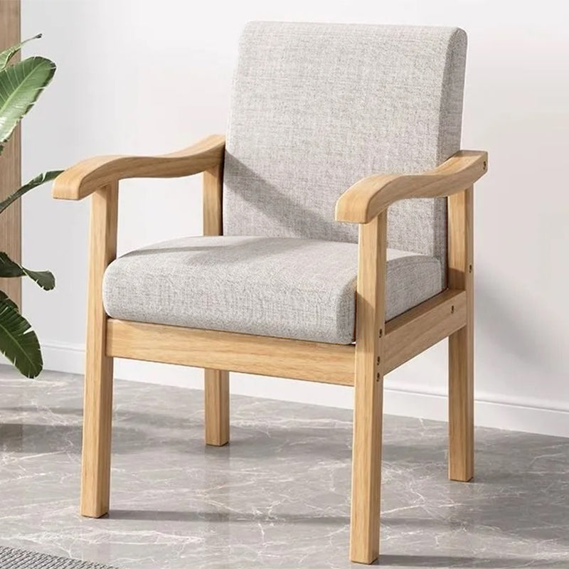 Modern Minimalist Square-Rectangular Rubberwood Desk Chair with Cotton-Linen Upholstery, Ergonomic Backrest & Armrests for Home Office