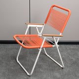 Modern Minimalist Foldable Camping Chair - Square-Rectangular PE Rattan, Beech Wood & Iron Pipe Frame, Woven Backrest & Armrests, Outdoor Use