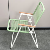 Modern Minimalist Foldable Camping Chair - Square-Rectangular PE Rattan, Beech Wood & Iron Pipe Frame, Woven Backrest & Armrests, Outdoor Use