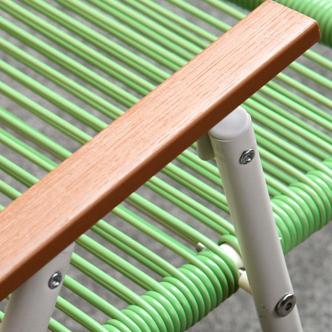 Modern Minimalist Foldable Camping Chair - Square-Rectangular PE Rattan, Beech Wood & Iron Pipe Frame, Woven Backrest & Armrests, Outdoor Use