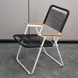 Modern Minimalist Foldable Camping Chair - Square-Rectangular PE Rattan, Beech Wood & Iron Pipe Frame, Woven Backrest & Armrests, Outdoor Use