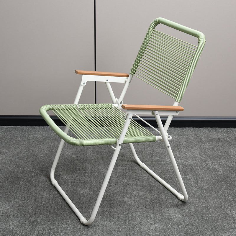 Modern Minimalist Foldable Camping Chair - Square-Rectangular PE Rattan, Beech Wood & Iron Pipe Frame, Woven Backrest & Armrests, Outdoor Use