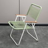 Modern Minimalist Foldable Camping Chair - Square-Rectangular PE Rattan, Beech Wood & Iron Pipe Frame, Woven Backrest & Armrests, Outdoor Use