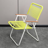 Modern Minimalist Foldable Camping Chair - Square-Rectangular PE Rattan, Beech Wood & Iron Pipe Frame, Woven Backrest & Armrests, Outdoor Use