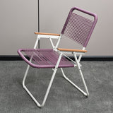 Modern Minimalist Foldable Camping Chair - Square-Rectangular PE Rattan, Beech Wood & Iron Pipe Frame, Woven Backrest & Armrests, Outdoor Use