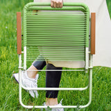 Modern Minimalist Foldable Camping Chair - Square-Rectangular PE Rattan, Beech Wood & Iron Pipe Frame, Woven Backrest & Armrests, Outdoor Use