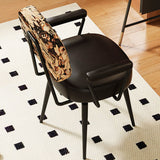 Nordic Contemporary 360° Swivel Desk Chair with Backrest & Armrests — Carbon Steel Frame, Oil-Waxed Leather, Sunflower Jacquard Upholstery for Home Office