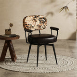 Nordic Contemporary 360° Swivel Desk Chair with Backrest & Armrests — Carbon Steel Frame, Oil-Waxed Leather, Sunflower Jacquard Upholstery for Home Office