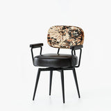 Nordic Contemporary 360° Swivel Desk Chair with Backrest & Armrests — Carbon Steel Frame, Oil-Waxed Leather, Sunflower Jacquard Upholstery for Home Office