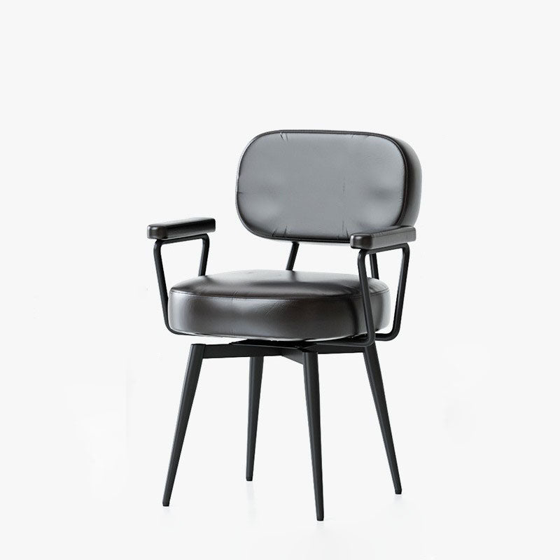 Nordic Contemporary 360° Swivel Desk Chair with Backrest & Armrests — Carbon Steel Frame, Oil-Waxed Leather, Sunflower Jacquard Upholstery for Home Office