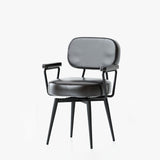 Nordic Contemporary 360° Swivel Desk Chair with Backrest & Armrests — Carbon Steel Frame, Oil-Waxed Leather, Sunflower Jacquard Upholstery for Home Office