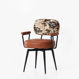 Nordic Contemporary 360° Swivel Desk Chair with Backrest & Armrests — Carbon Steel Frame, Oil-Waxed Leather, Sunflower Jacquard Upholstery for Home Office