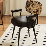 Nordic Contemporary 360° Swivel Desk Chair with Backrest & Armrests — Carbon Steel Frame, Oil-Waxed Leather, Sunflower Jacquard Upholstery for Home Office