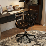 Contemporary Retro Leather Desk Chair – Scratch-Resistant Upholstery, Wooden Panel Accent, Nylon & Steel Base, 360° Swivel, Height-Adjustable with Backrest & Armrests for Home Office