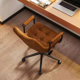 Contemporary Retro Leather Desk Chair – Scratch-Resistant Upholstery, Wooden Panel Accent, Nylon & Steel Base, 360° Swivel, Height-Adjustable with Backrest & Armrests for Home Office