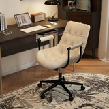 Contemporary Retro Leather Desk Chair – Scratch-Resistant Upholstery, Wooden Panel Accent, Nylon & Steel Base, 360° Swivel, Height-Adjustable with Backrest & Armrests for Home Office