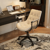 Contemporary Retro Leather Desk Chair – Scratch-Resistant Upholstery, Wooden Panel Accent, Nylon & Steel Base, 360° Swivel, Height-Adjustable with Backrest & Armrests for Home Office