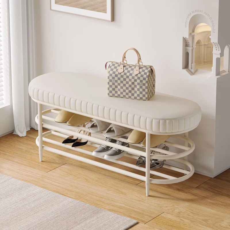 Modern Nordic Ellipse Velvet-Iron 2-Tier Shoe Bench for Living Room