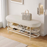Modern Nordic Ellipse Velvet-Iron 2-Tier Shoe Bench for Living Room