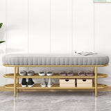 Modern Nordic Ellipse Velvet-Iron 2-Tier Shoe Bench for Living Room